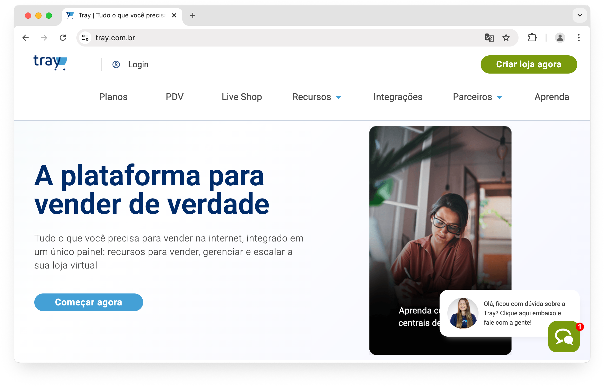 tray.com.br web sitesinin ana sayfası